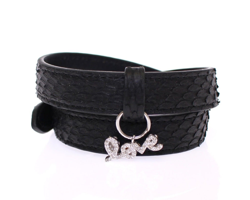 Nialaya Exquisites schwarzes Schlangenhaut-Silberarmband
