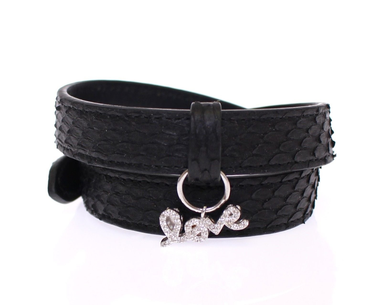 Nialaya Exquisites schwarzes Schlangenhaut-Silberarmband