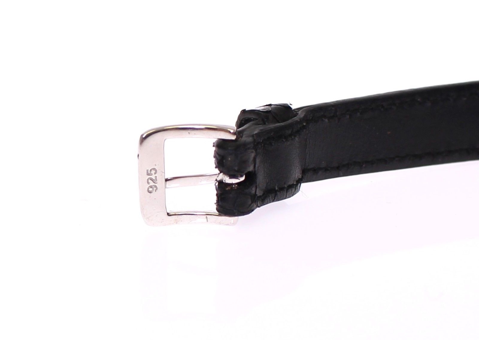 Nialaya Exquisites schwarzes Schlangenhaut-Silberarmband