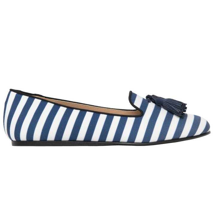 Charles Philip Blue Cotton Flat Shoe