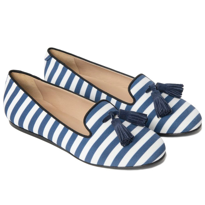 Charles Philip Blue Cotton Flat Shoe