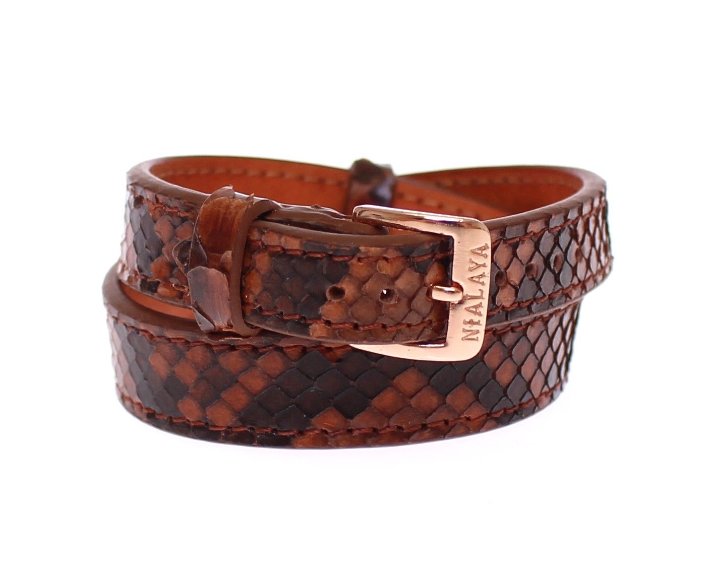 Nialaya Schickes Manschettenarmband aus Schlangenleder und Gold