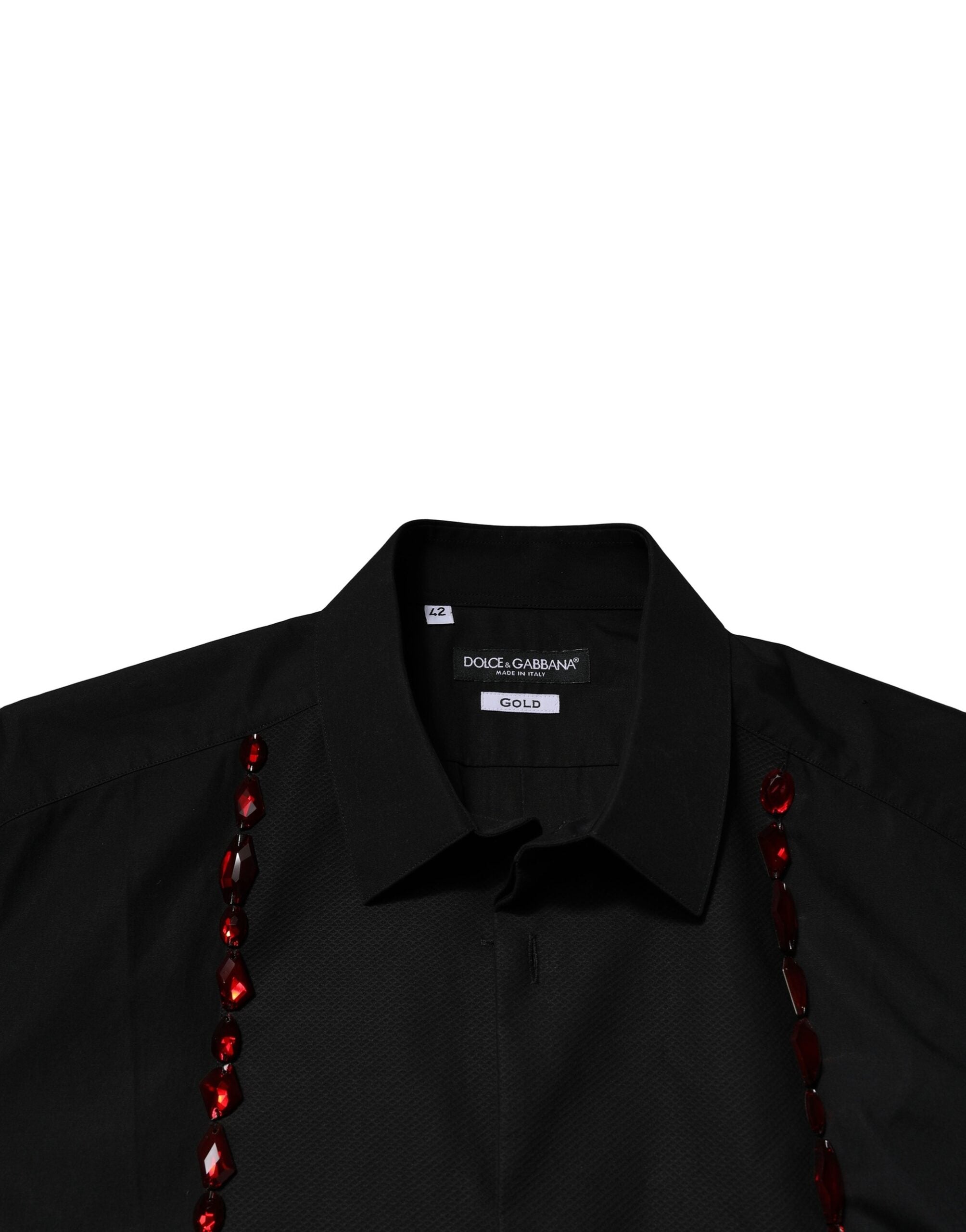 Dolce &amp; Gabbana Schwarzes Kristall GOLD Formelles Herrenhemd