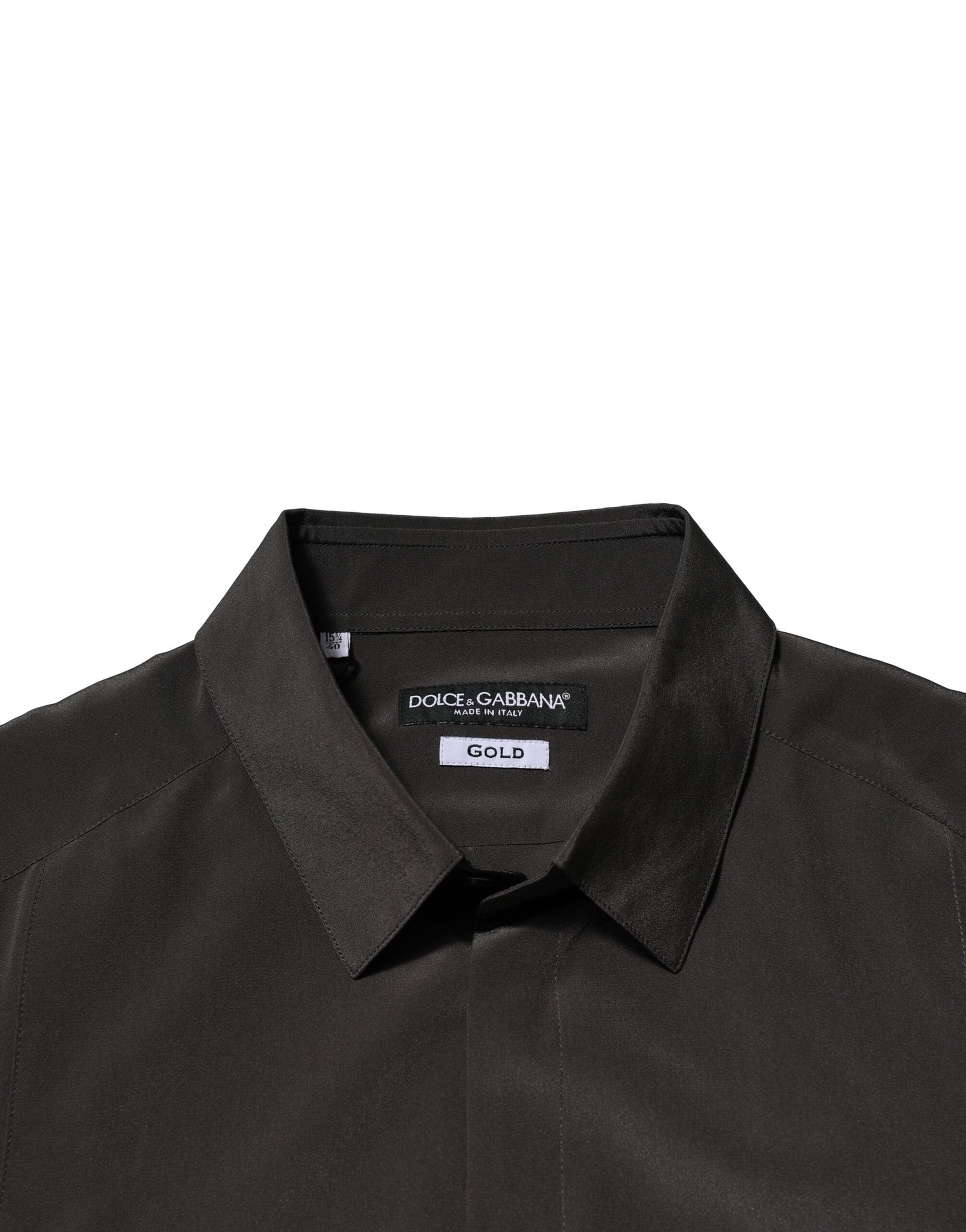 Dolce &amp; Gabbana Dunkelbraunes Seidenhemd GOLD für Herren