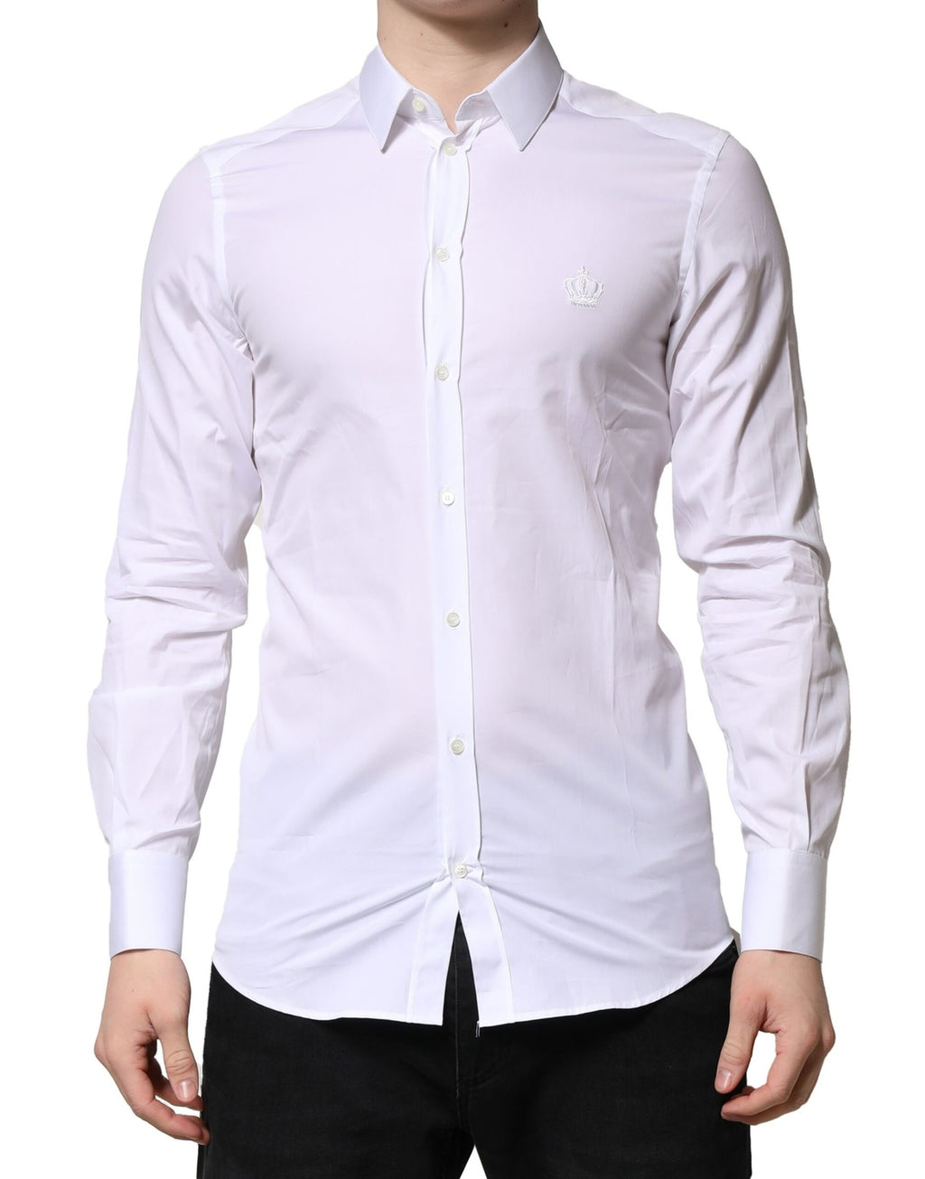 Dolce &amp; Gabbana Weiß GOLD Langarm Herren Kleid Formelles Hemd