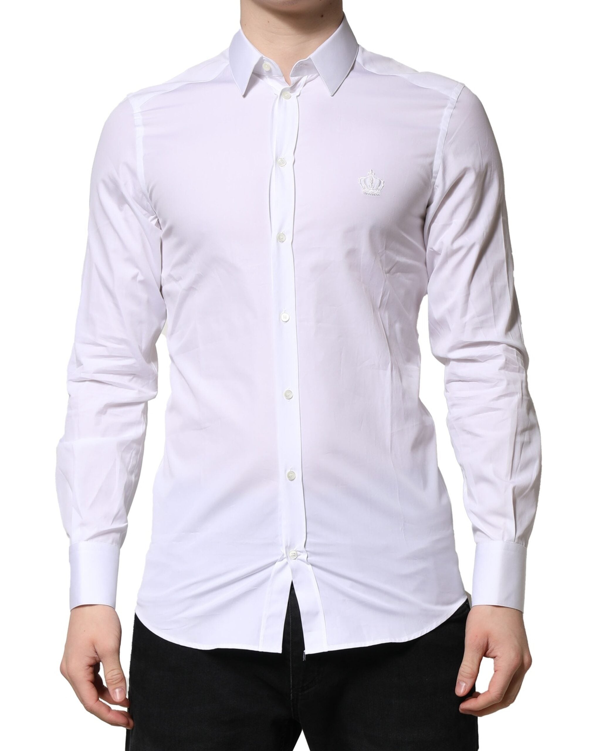 Dolce &amp; Gabbana Weiß GOLD Langarm Herren Kleid Formelles Hemd
