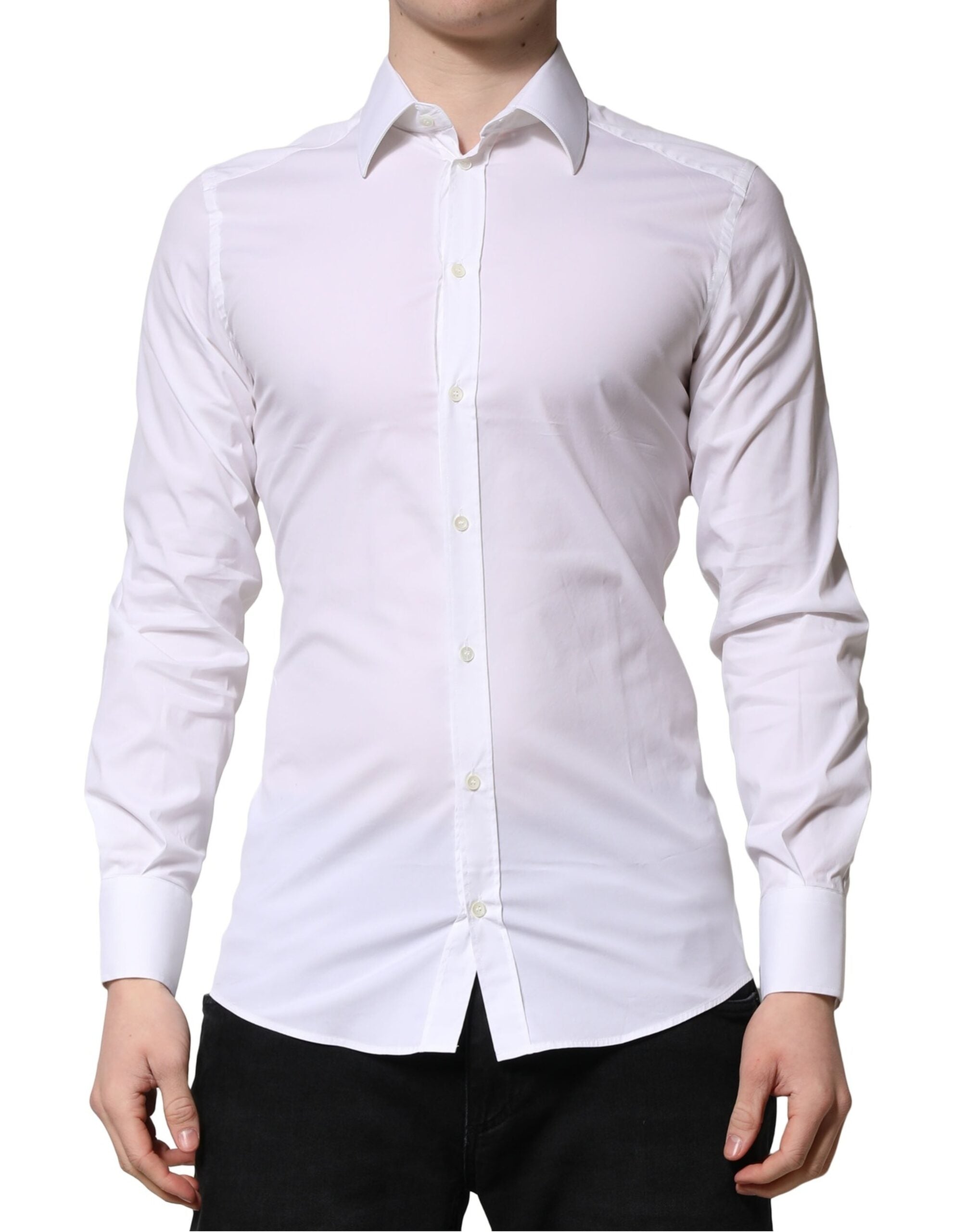 Dolce &amp; Gabbana Weiß GOLD Langarm Herren Kleid Formelles Hemd