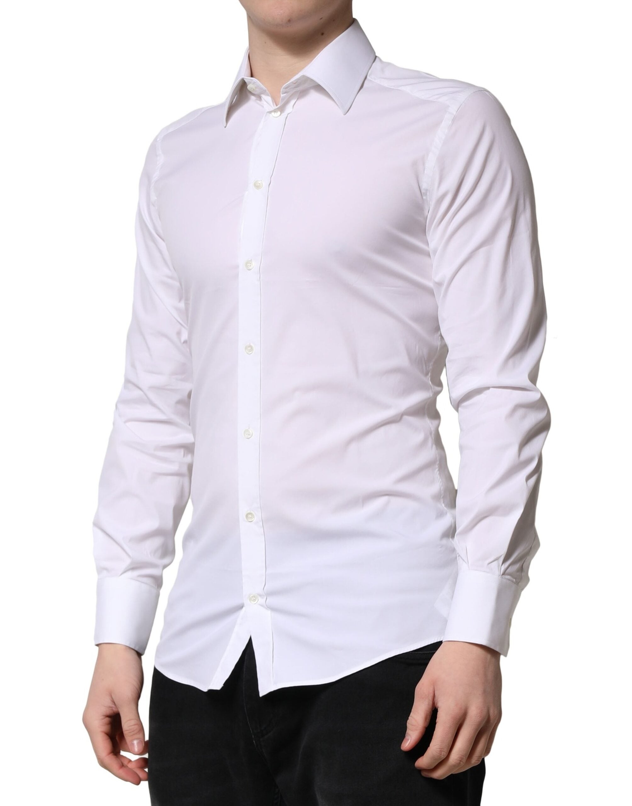 Dolce &amp; Gabbana Weiß GOLD Langarm Herren Kleid Formelles Hemd