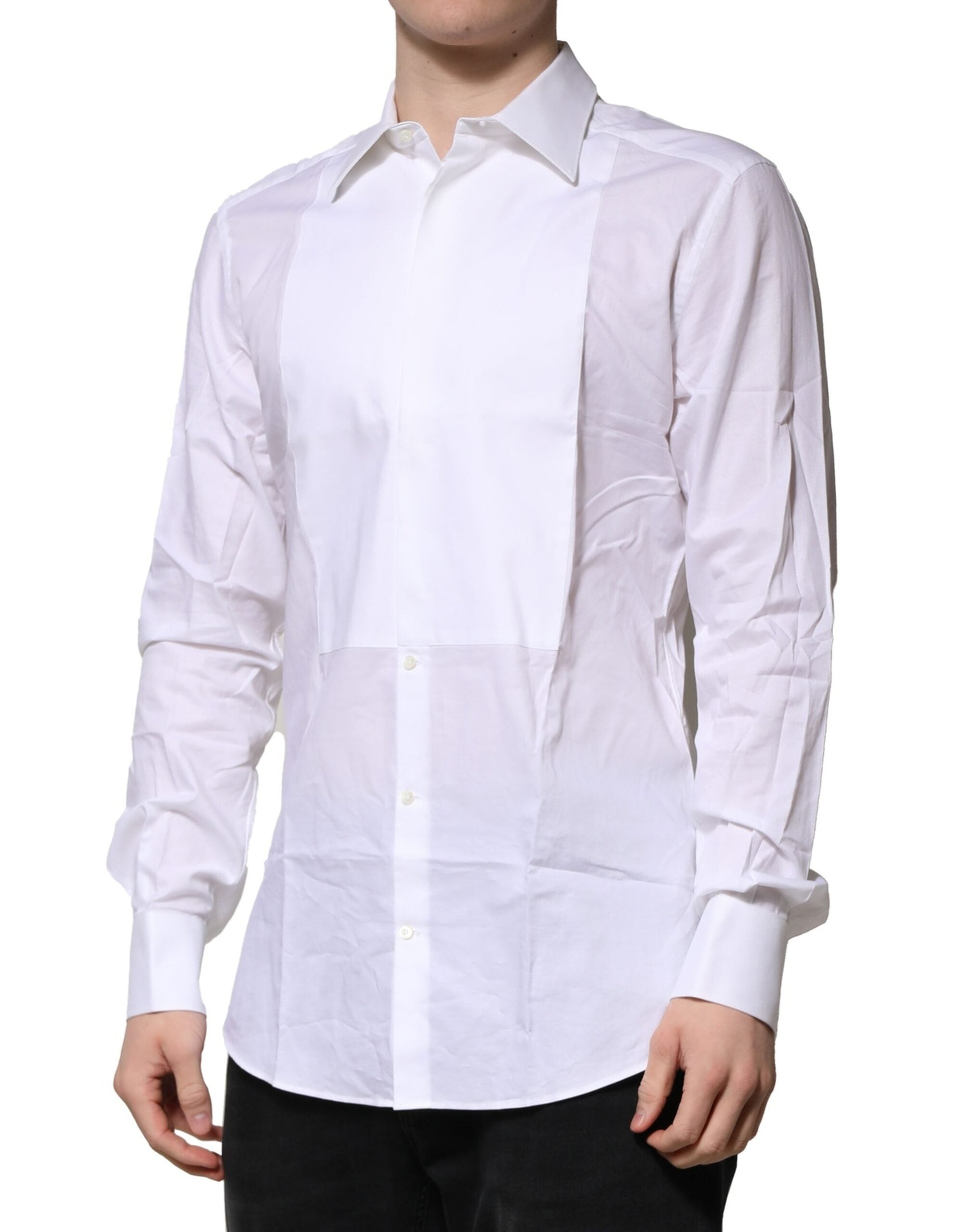 Dolce &amp; Gabbana Weißes Latz-Baumwollpopeline GOLD Herren Formelles Hemd