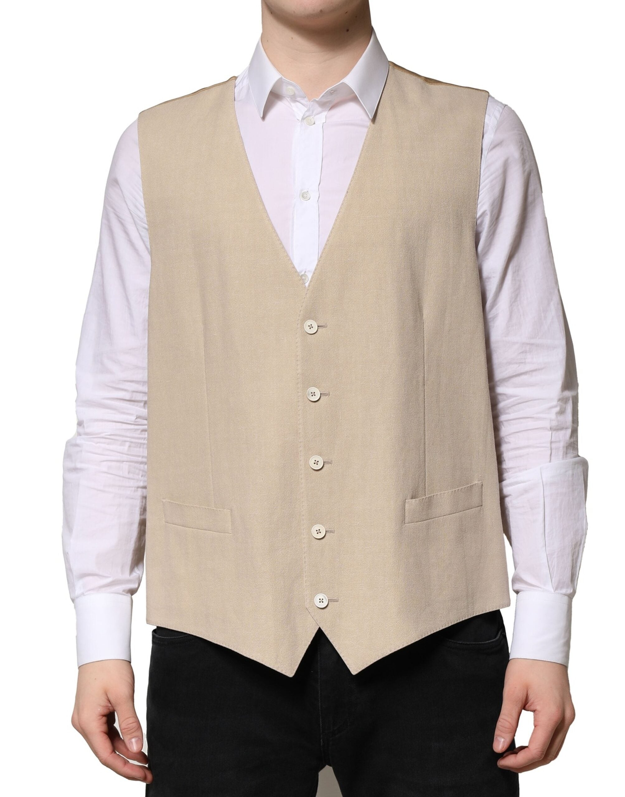 Dolce &amp; Gabbana Beige Leinen Kleid Formale Männer Weste Weste