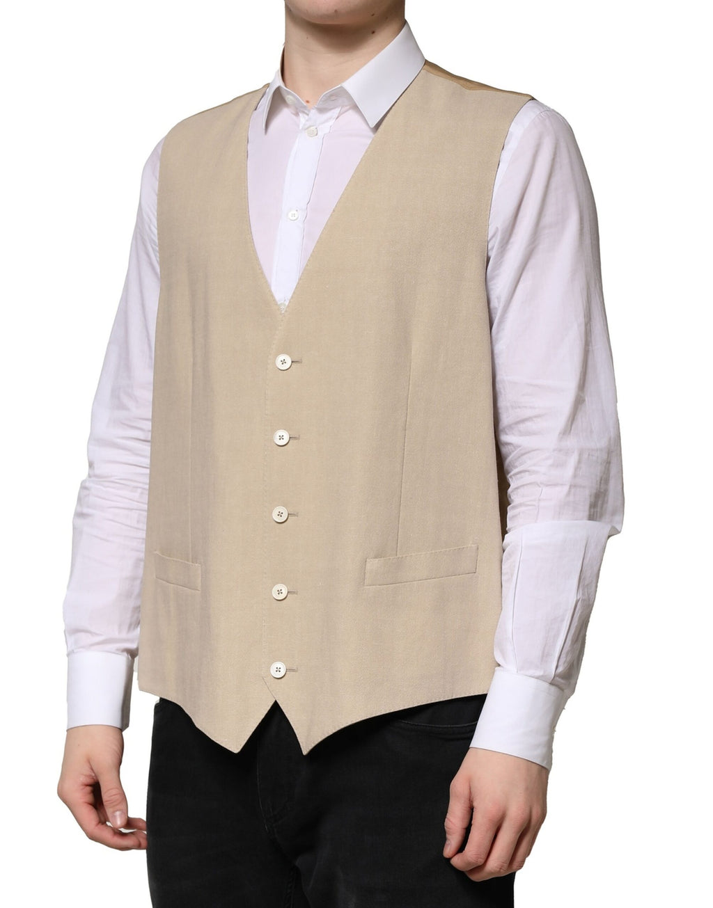 Dolce &amp; Gabbana Beige Leinen Kleid Formale Männer Weste Weste