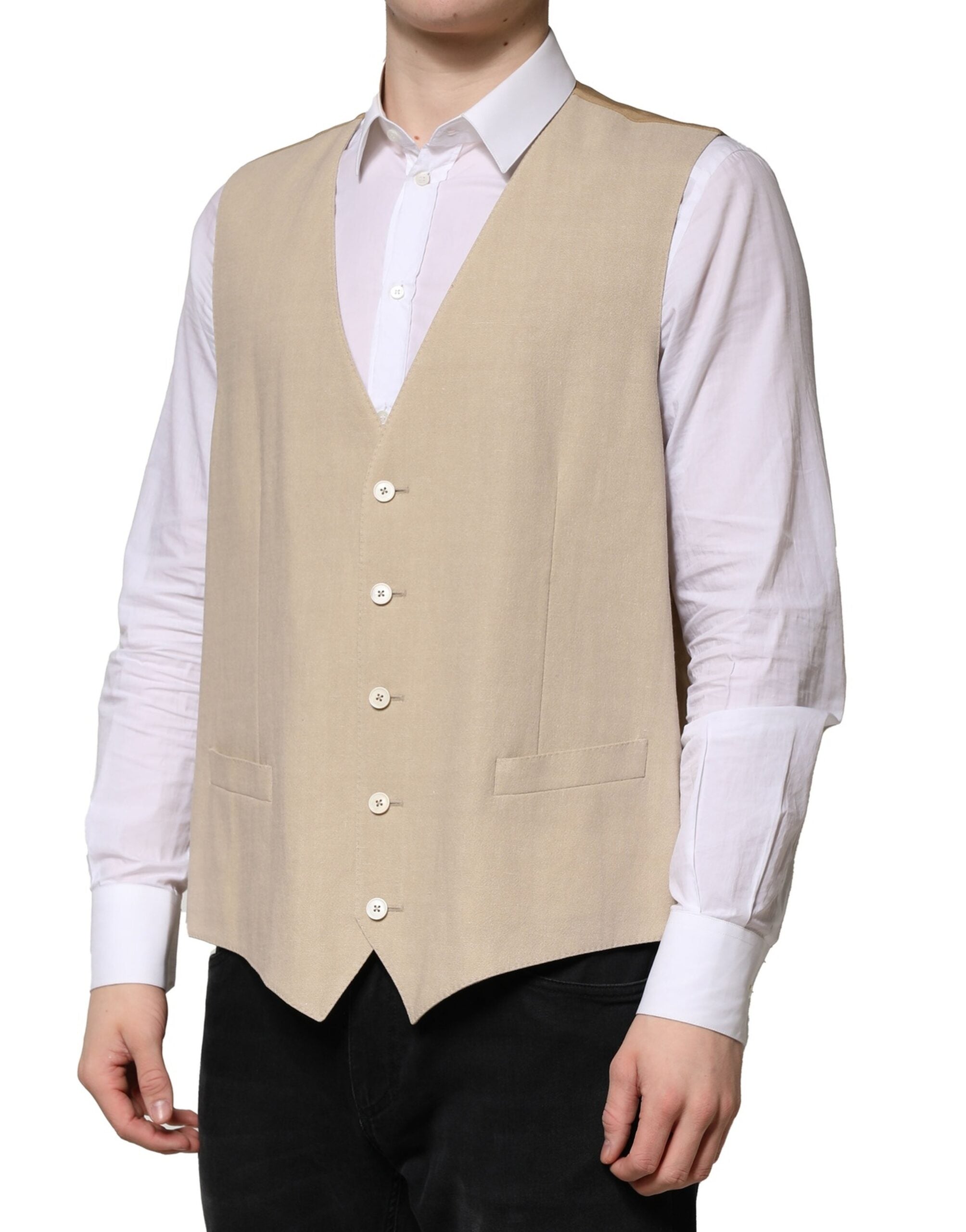Dolce &amp; Gabbana Beige Leinen Kleid Formale Männer Weste Weste