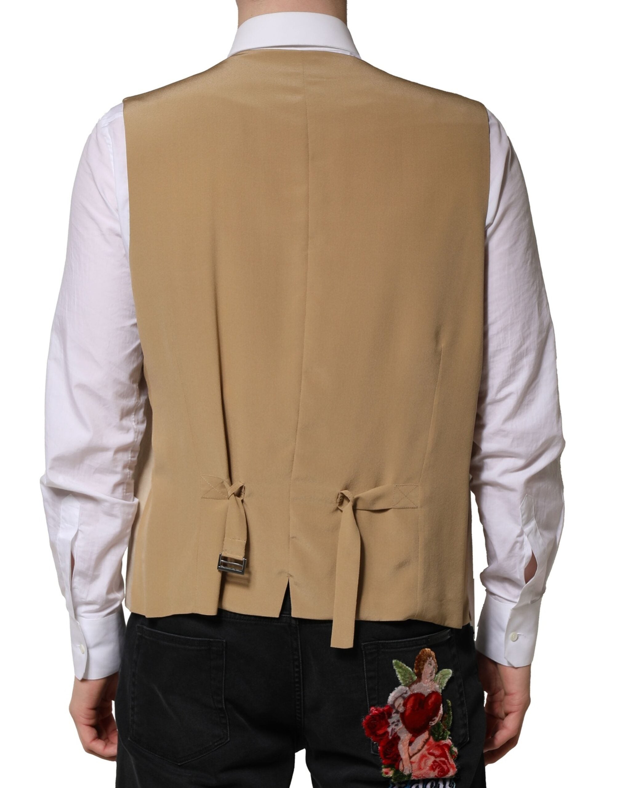 Dolce &amp; Gabbana Beige Leinen Kleid Formale Männer Weste Weste