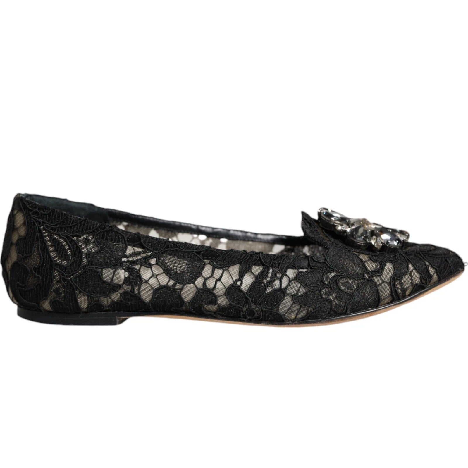 Dolce &amp; Gabbana – Schwarze Ballerinas mit Spitze und Kristallen, Halbschuhe
