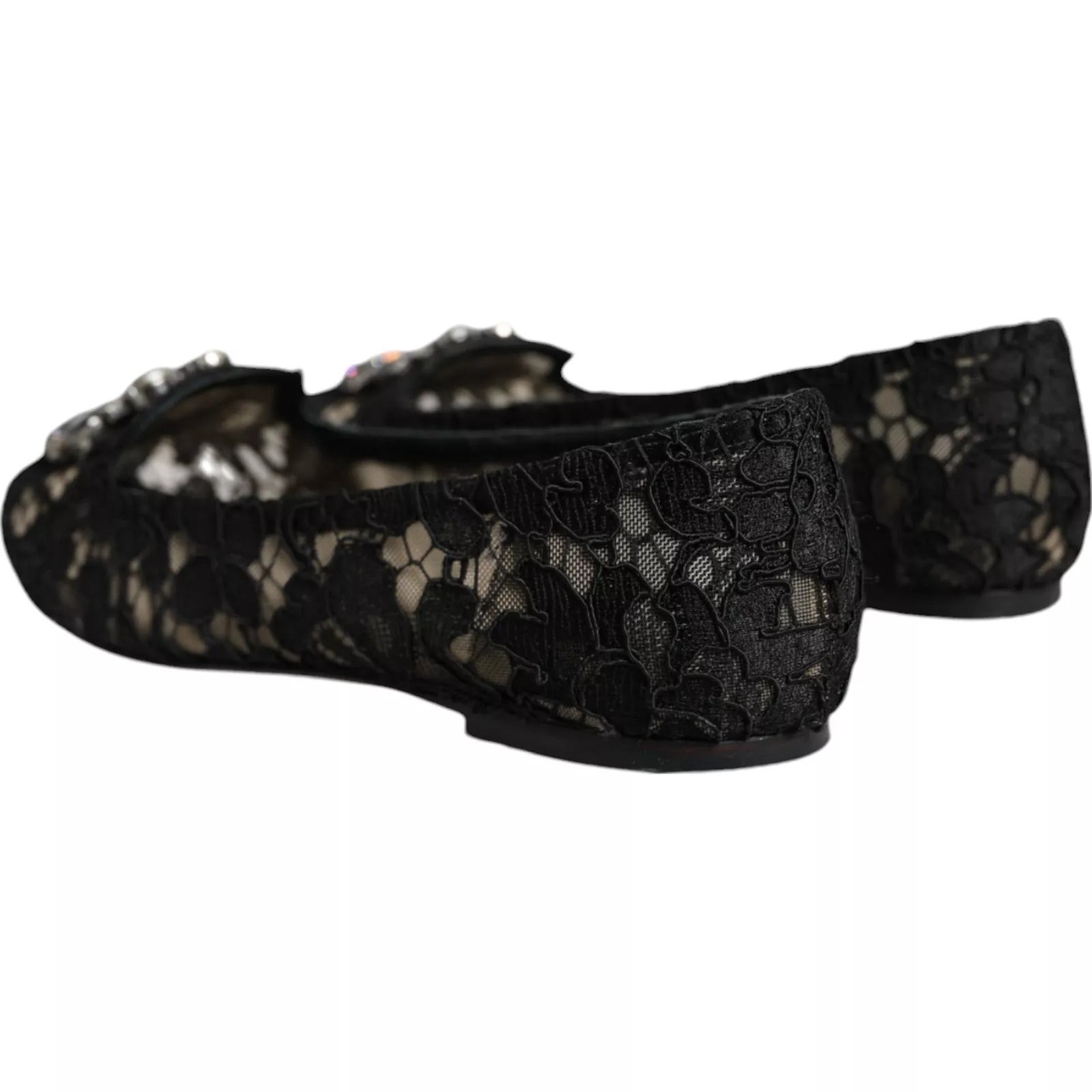 Dolce &amp; Gabbana – Schwarze Ballerinas mit Spitze und Kristallen, Halbschuhe