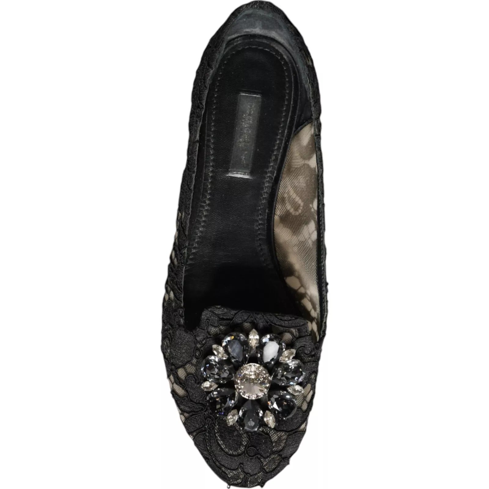 Dolce &amp; Gabbana – Schwarze Ballerinas mit Spitze und Kristallen, Halbschuhe