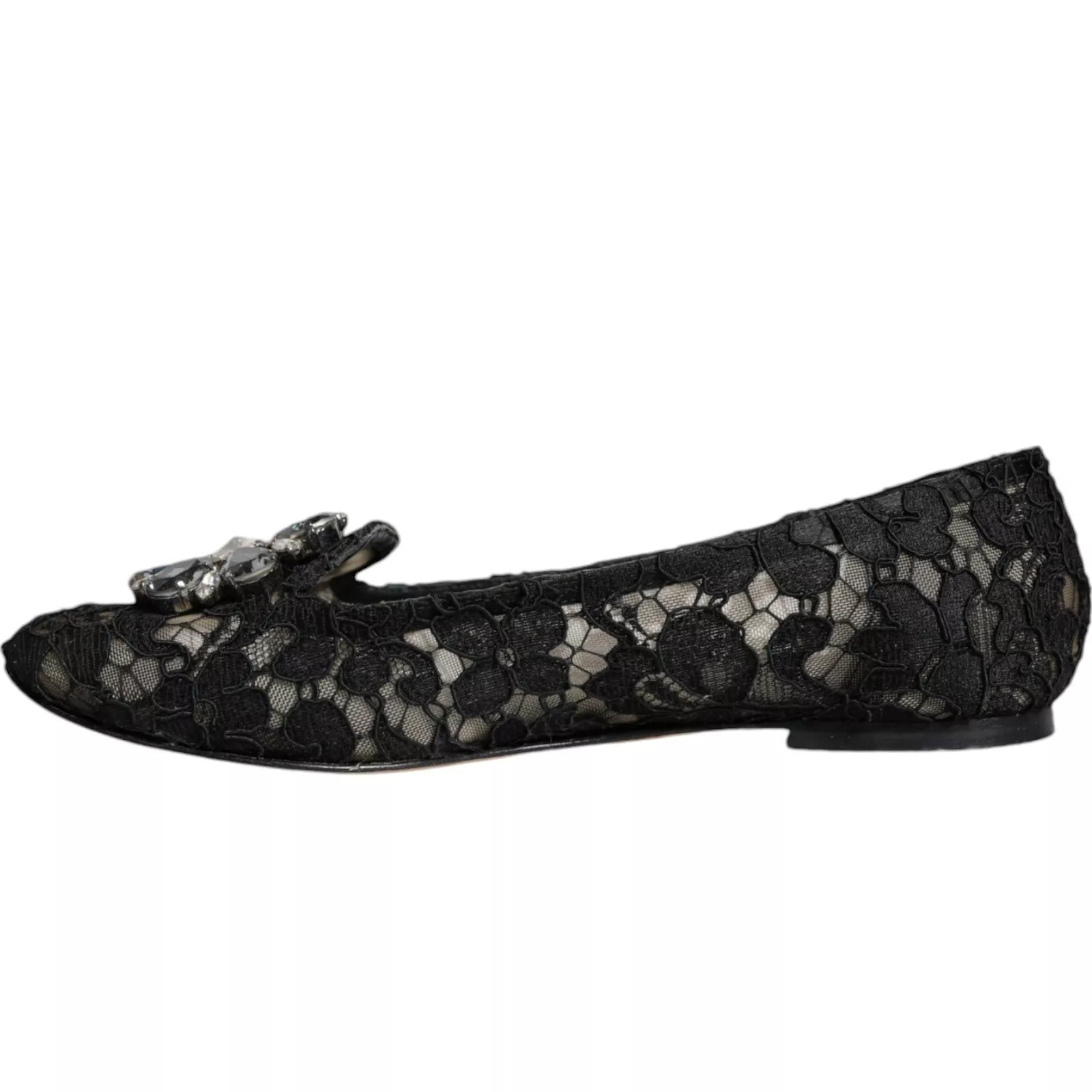Dolce &amp; Gabbana – Schwarze Ballerinas mit Spitze und Kristallen, Halbschuhe