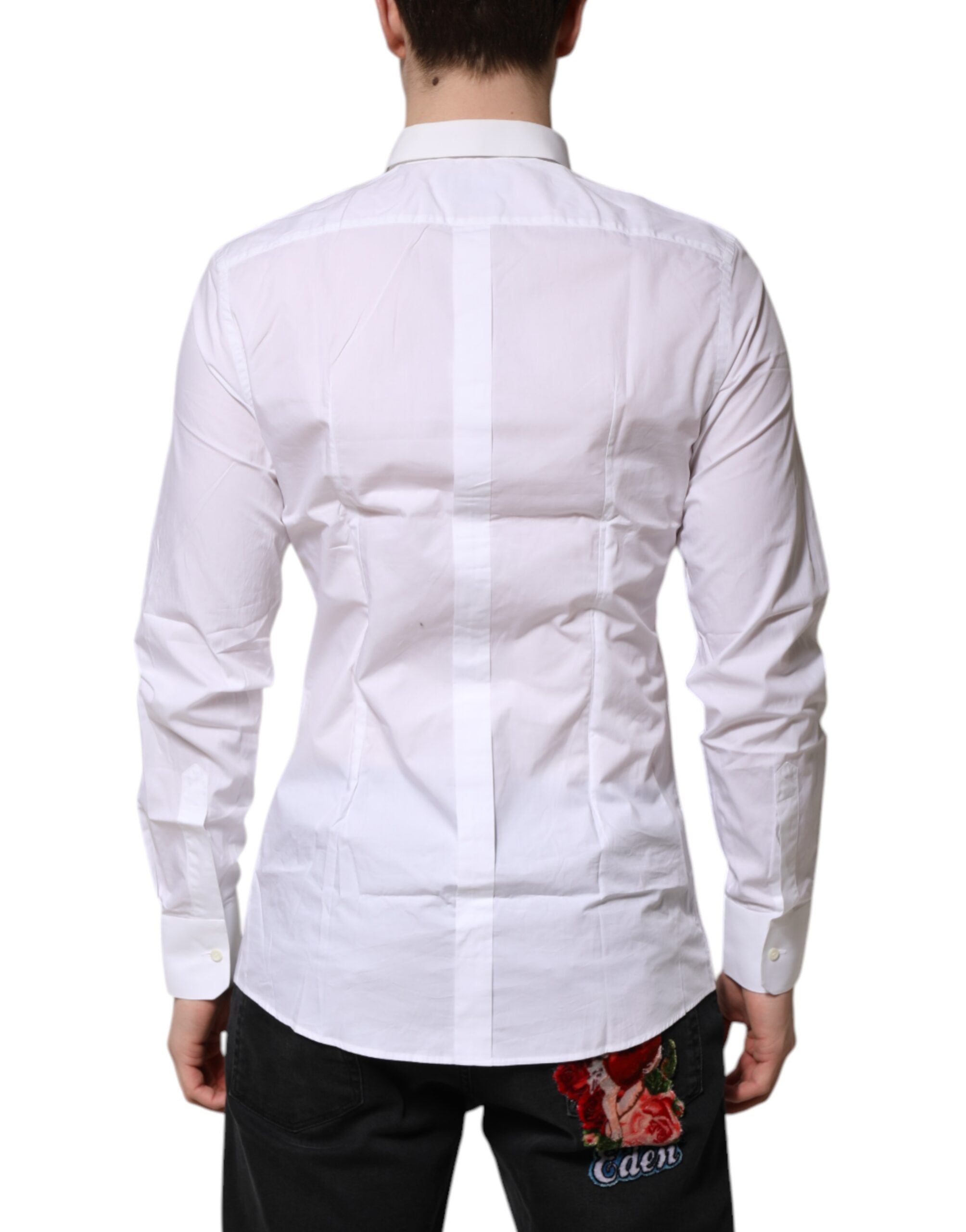 Dolce &amp; Gabbana Weiß GOLD Baumwolle Langarm Herren Formelles Hemd