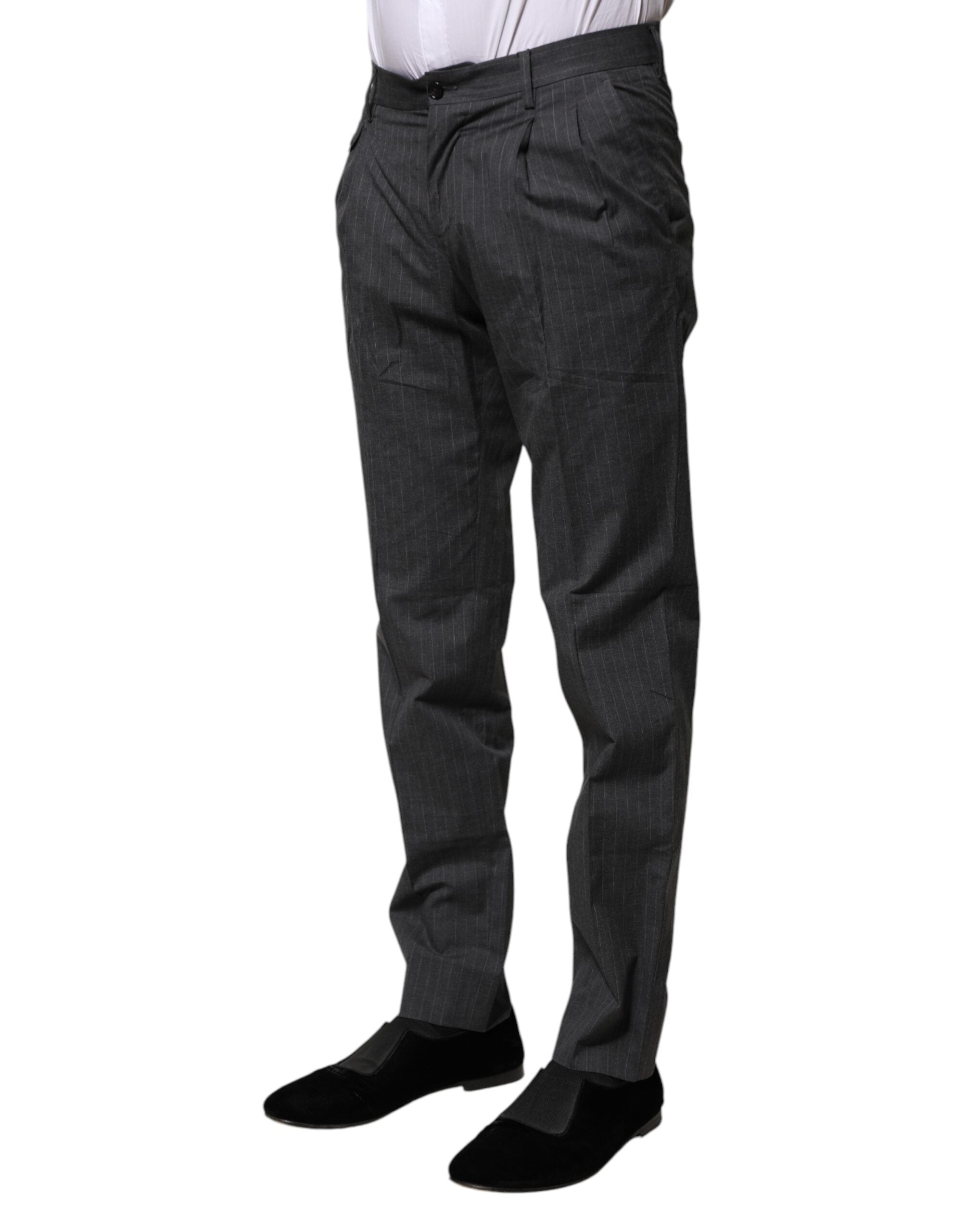 Dolce &amp; Gabbana Grau gestreifte formelle Baumwollhose