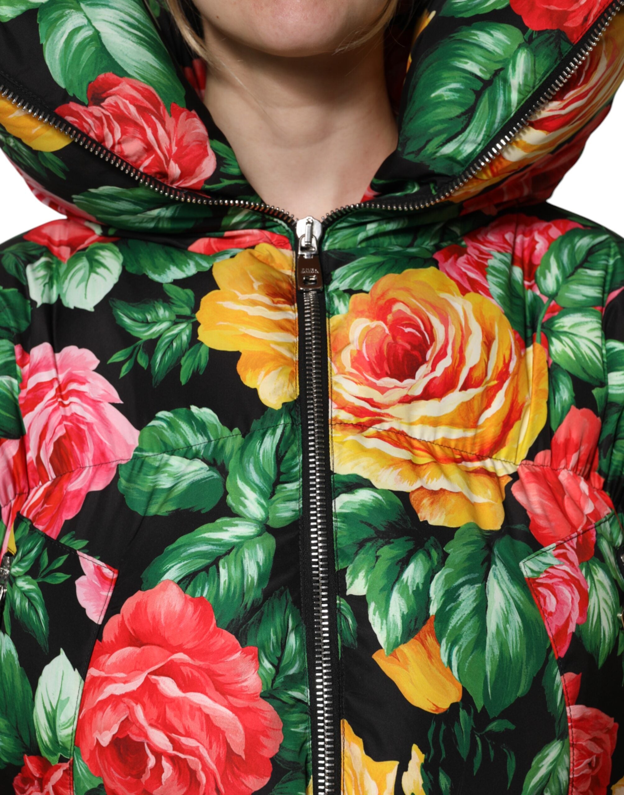 Dolce &amp; Gabbana – Pufferjacke mit Kapuze und mehrfarbigem Blumenmuster
