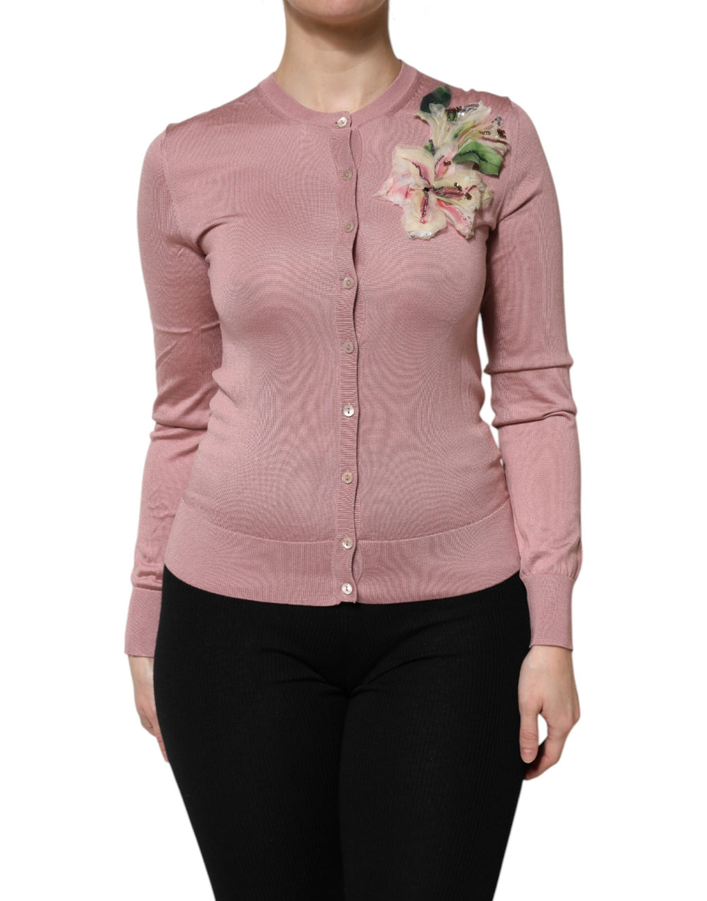 Dolce & Gabbana Pink Silk Knit Button Down Cardigan Sweater