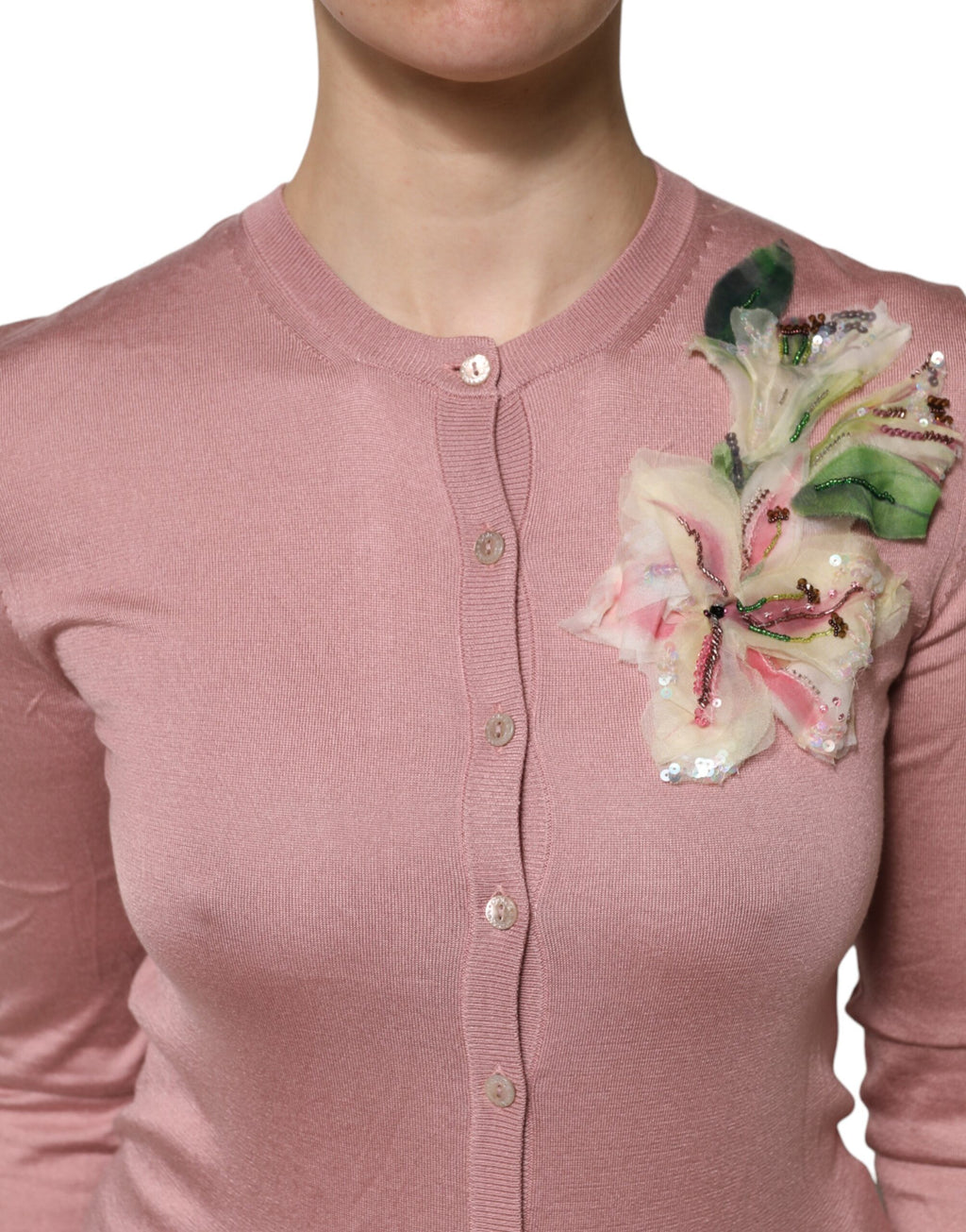 Dolce & Gabbana Pink Silk Knit Button Down Cardigan Sweater