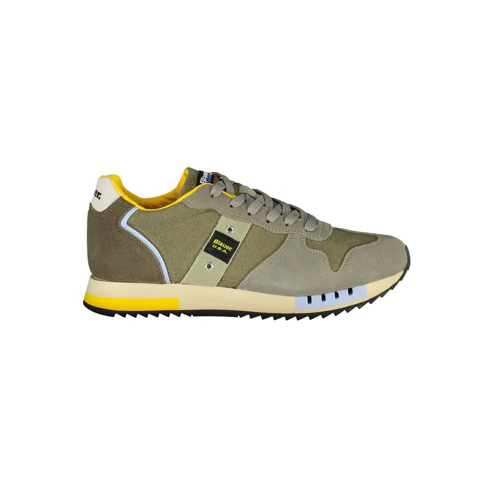Blauer Grüner Leder Herren Sneaker