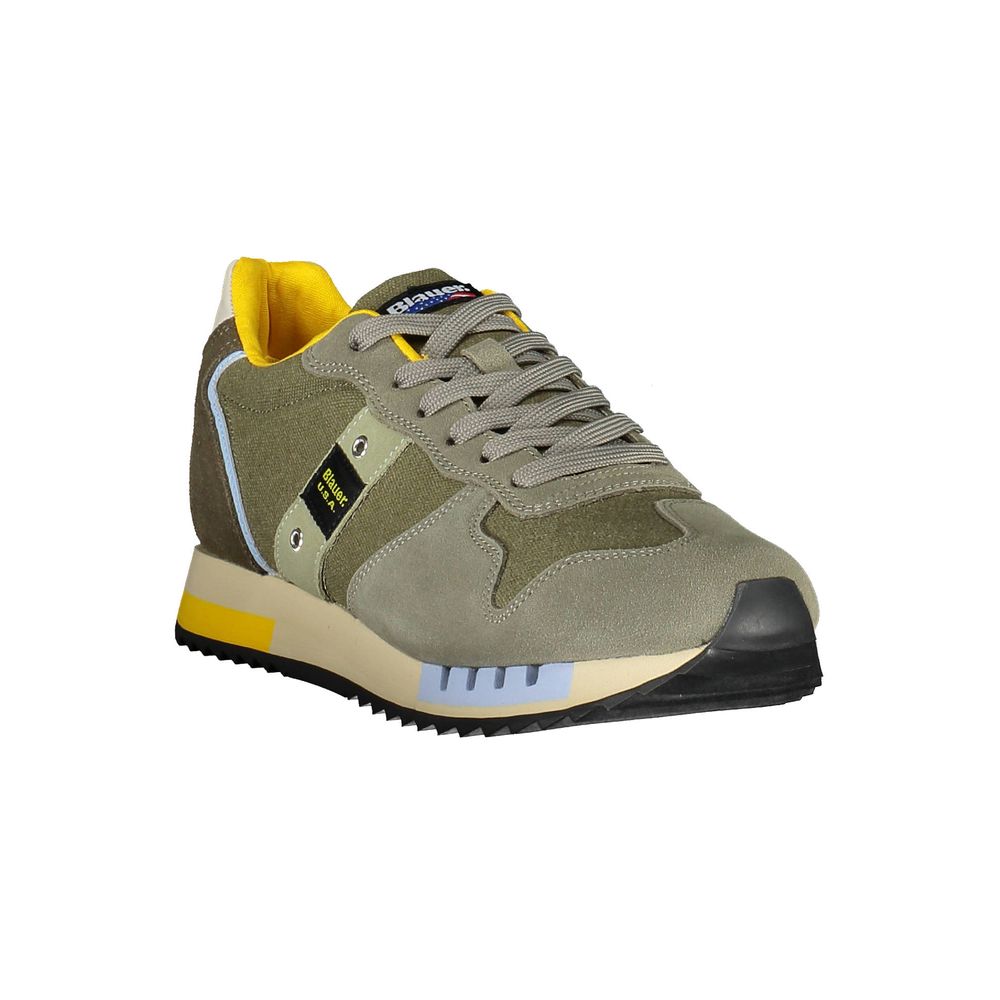 Blauer Grüner Leder Herren Sneaker