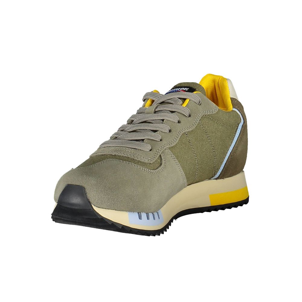 Blauer Grüner Leder Herren Sneaker