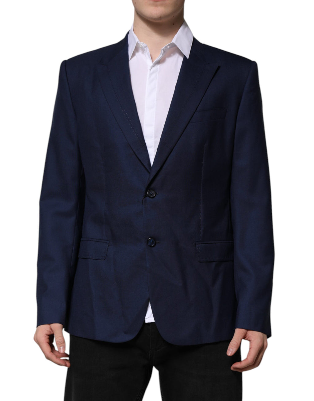 Dolce &amp; Gabbana – Einreihiger Anzugsmantel-Blazer aus blauer Wolle
