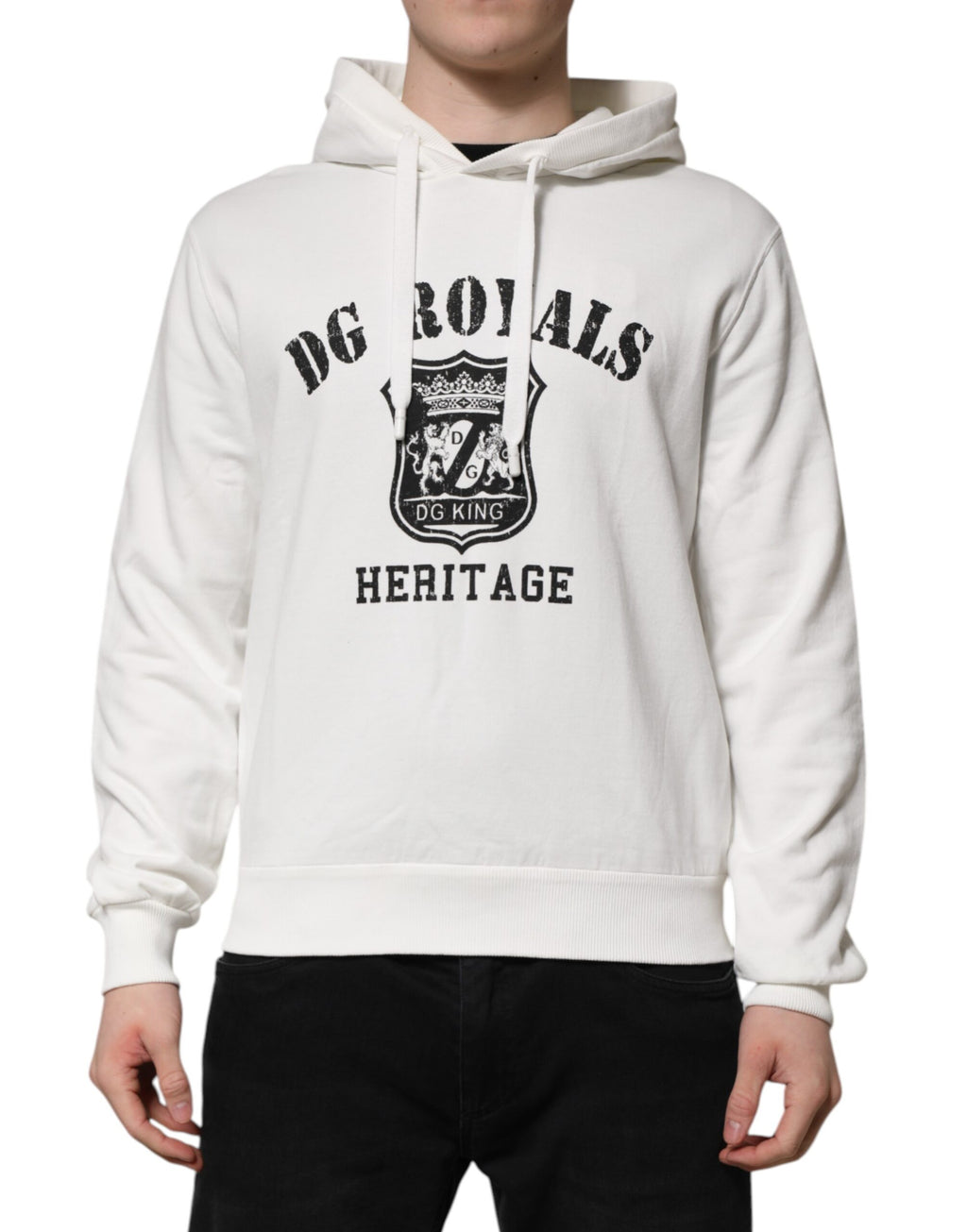 Dolce &amp; Gabbana – Kapuzenpullover aus weißer Baumwolle mit DG ROYAL-Print