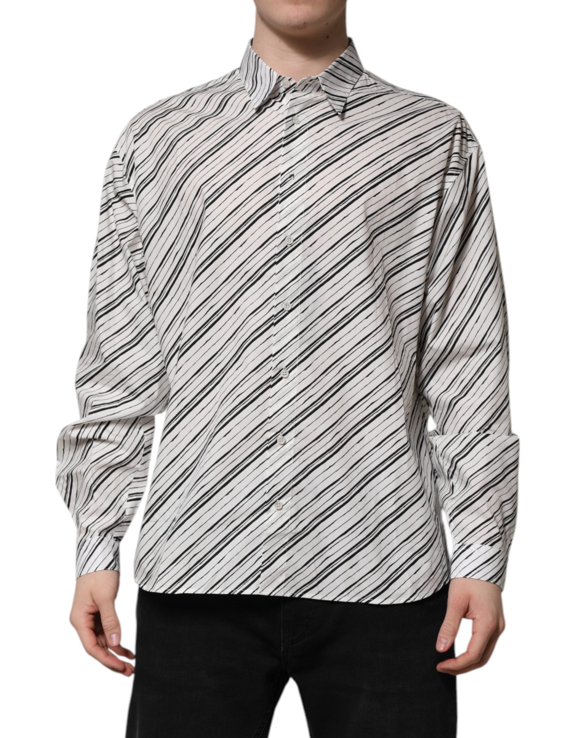 Dolce &amp; Gabbana – Weißes, gestreiftes Langarmhemd für Herren
