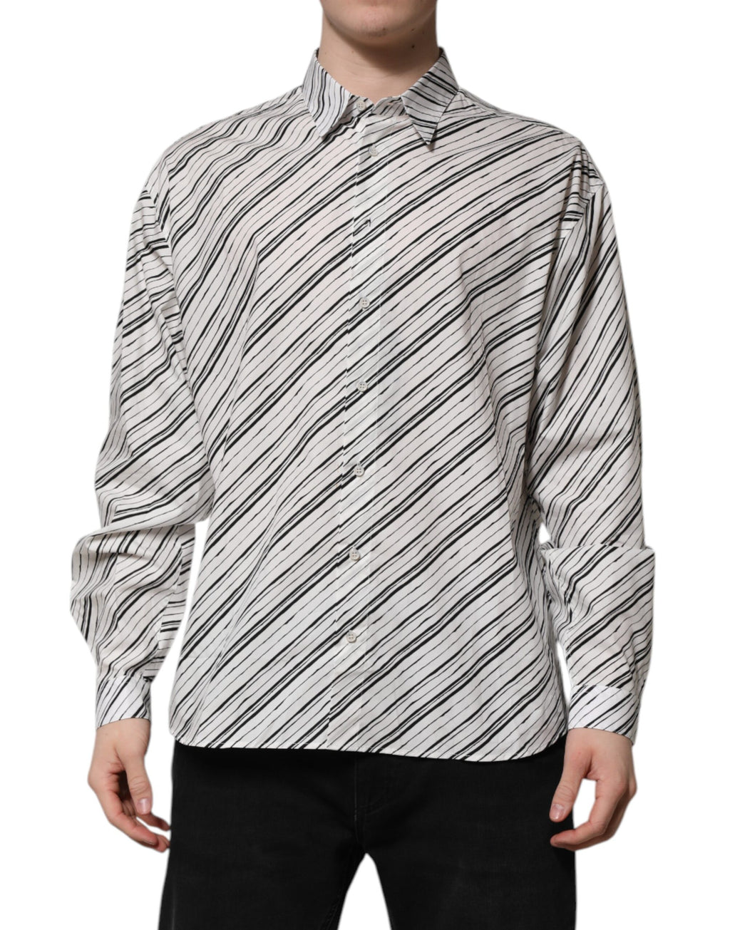 Dolce &amp; Gabbana – Weißes, gestreiftes Langarmhemd für Herren