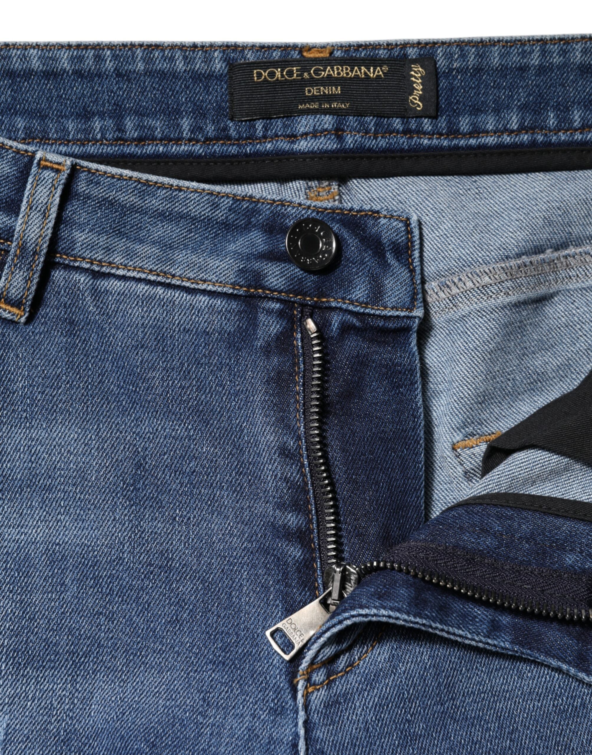 Dolce &amp; Gabbana – Blaue, zerfetzte Jeans aus Baumwolle mit niedriger Taille