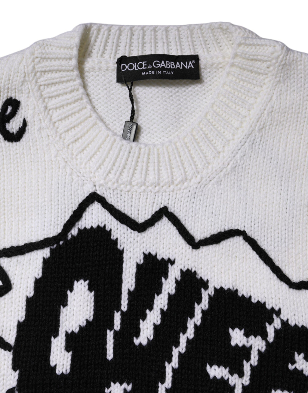 Dolce & Gabbana White Wool Knit Crew Neck Pullover Sweater