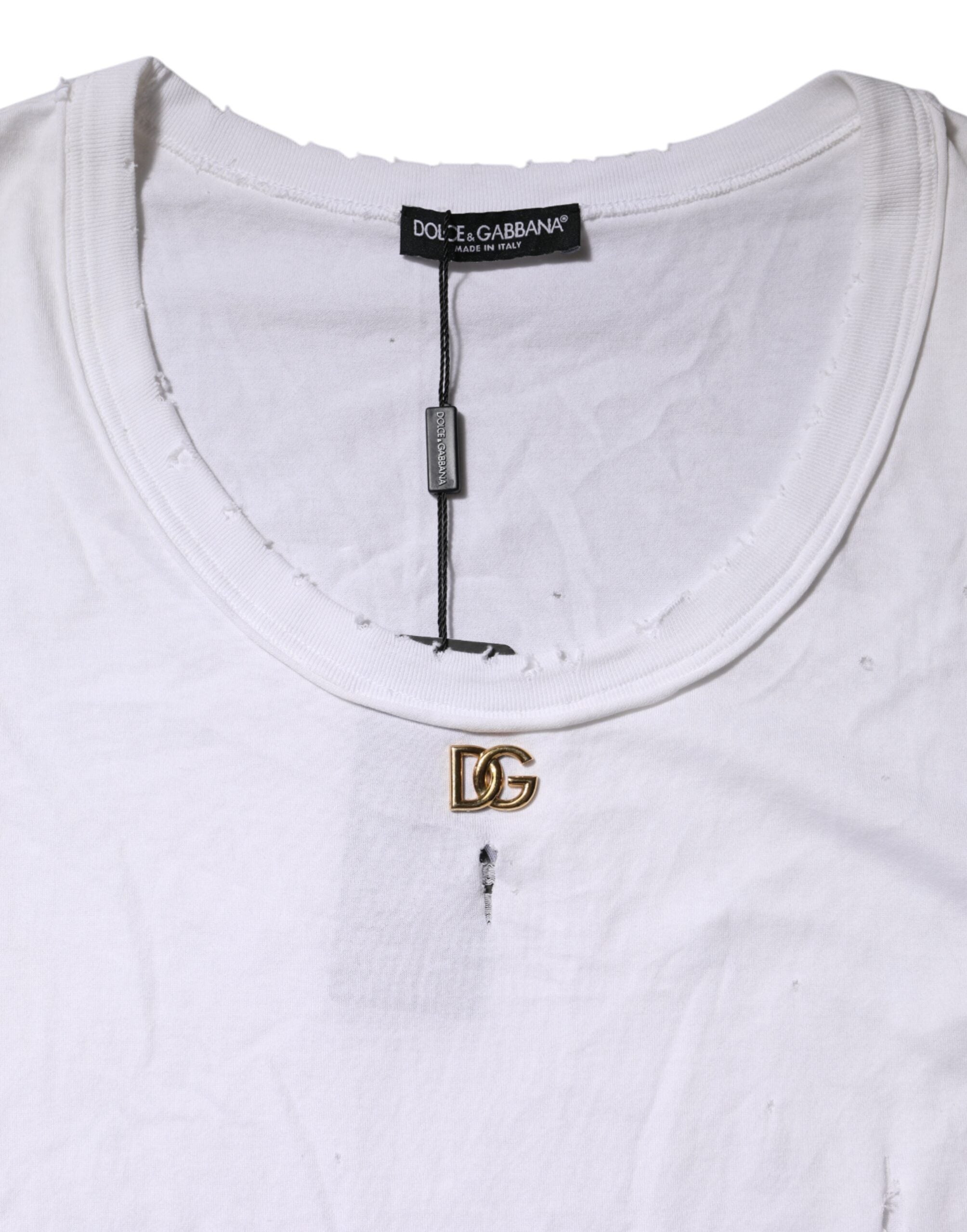 Dolce & Gabbana White Cotton Sleeveless Round Neck Tank Top