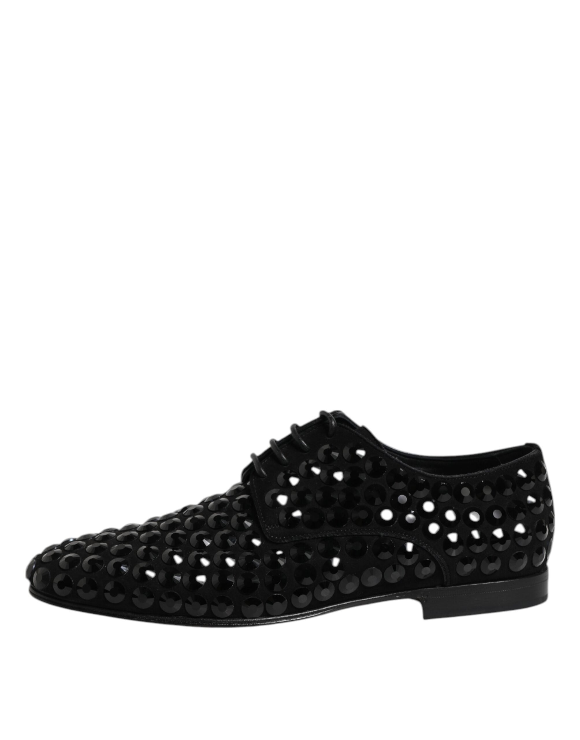 Dolce &amp; Gabbana – Schwarze Derby-Schuhe aus Wildleder mit Strass