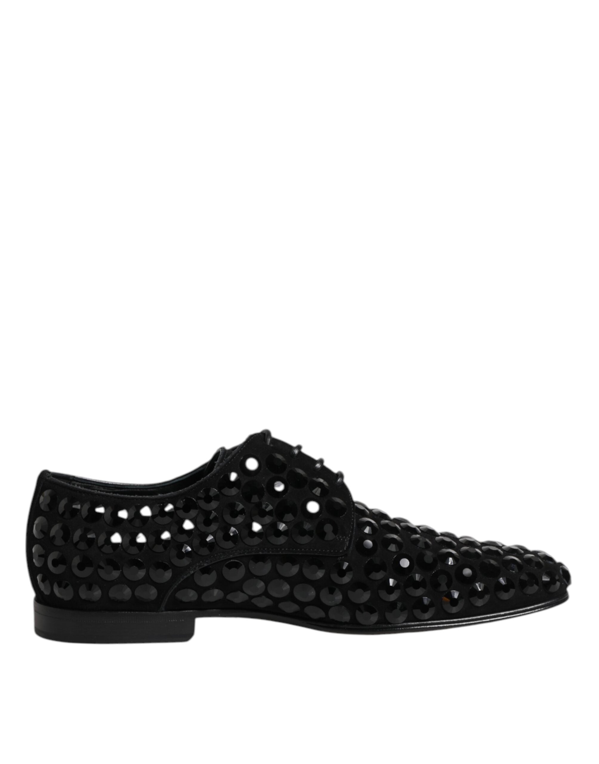 Dolce &amp; Gabbana – Schwarze Derby-Schuhe aus Wildleder mit Strass