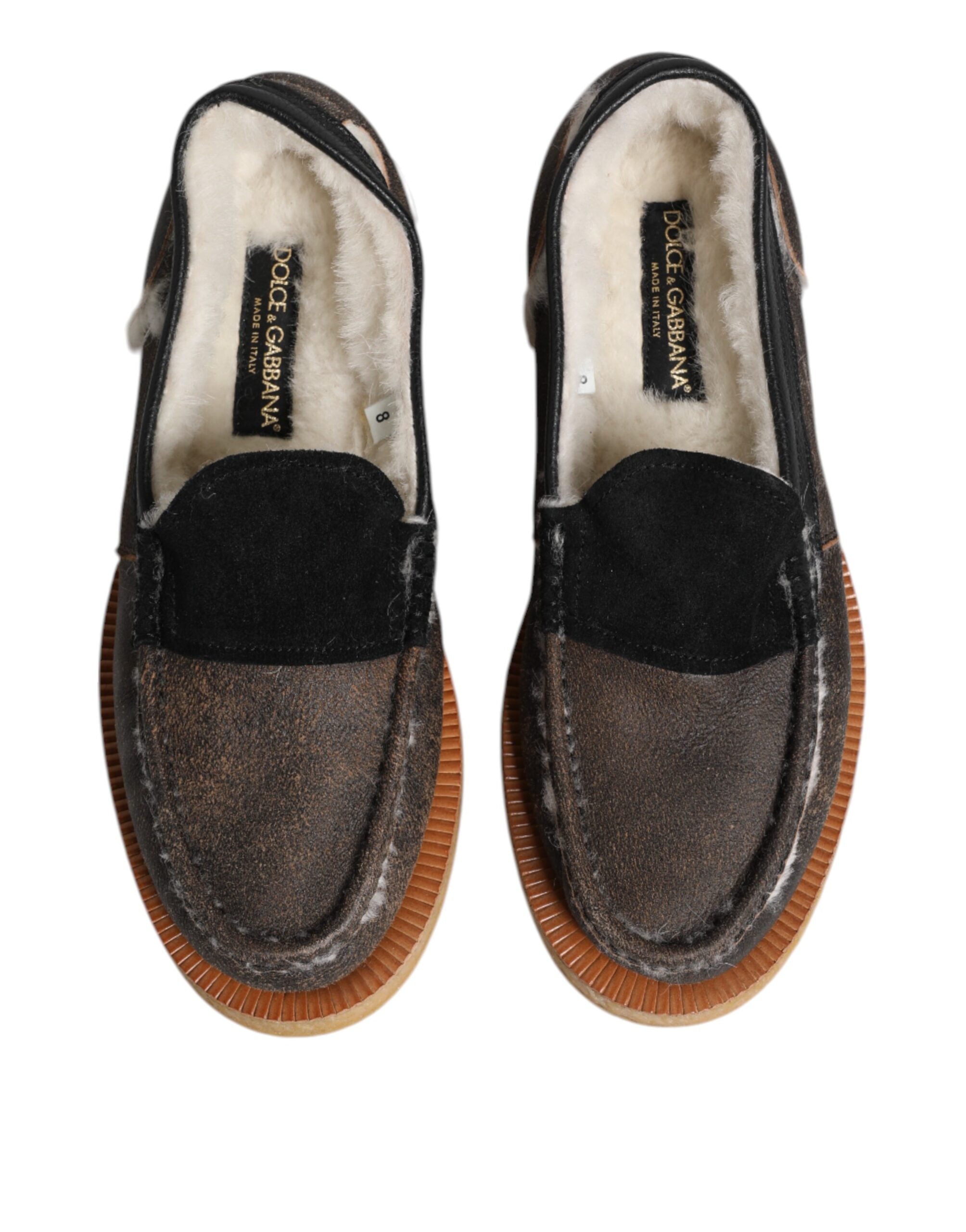 Dolce &amp; Gabbana Loafer aus braun-weißem Kalbsleder