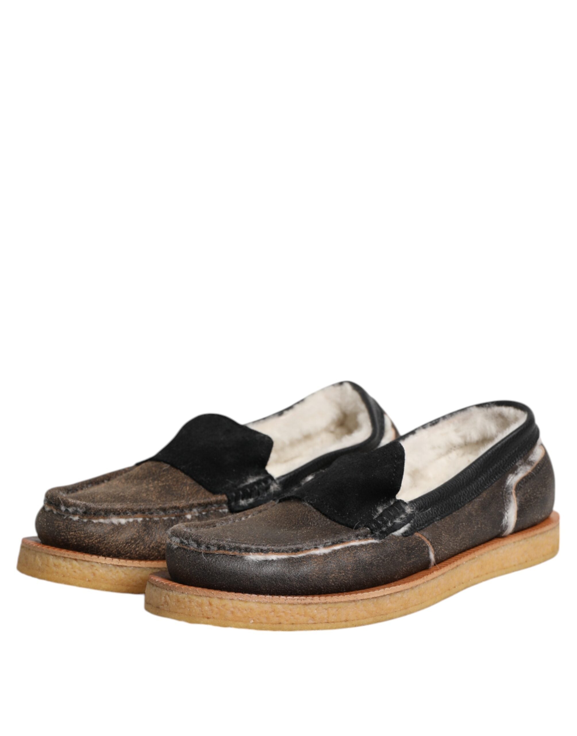Dolce &amp; Gabbana Loafer aus braun-weißem Kalbsleder