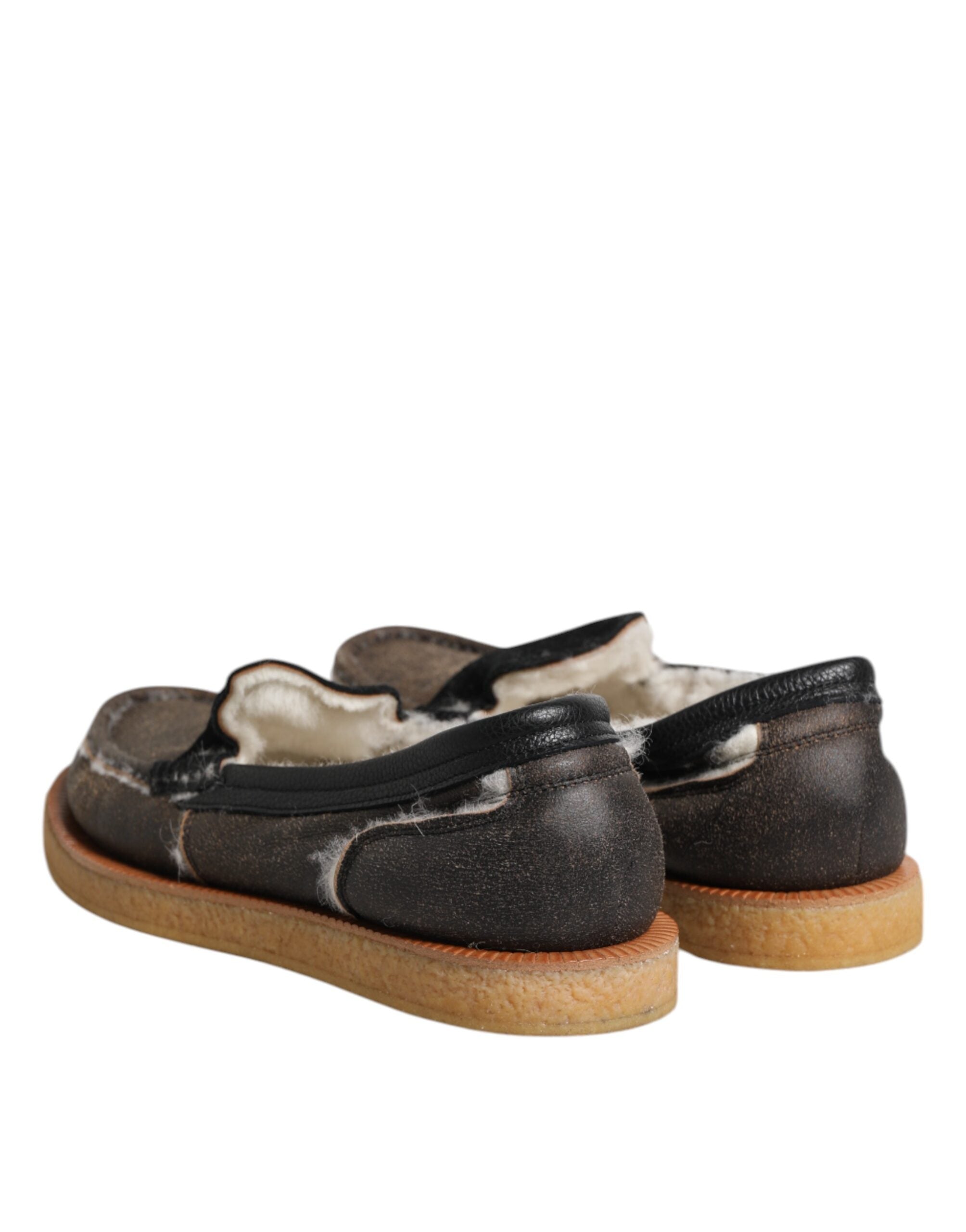 Dolce &amp; Gabbana Loafer aus braun-weißem Kalbsleder