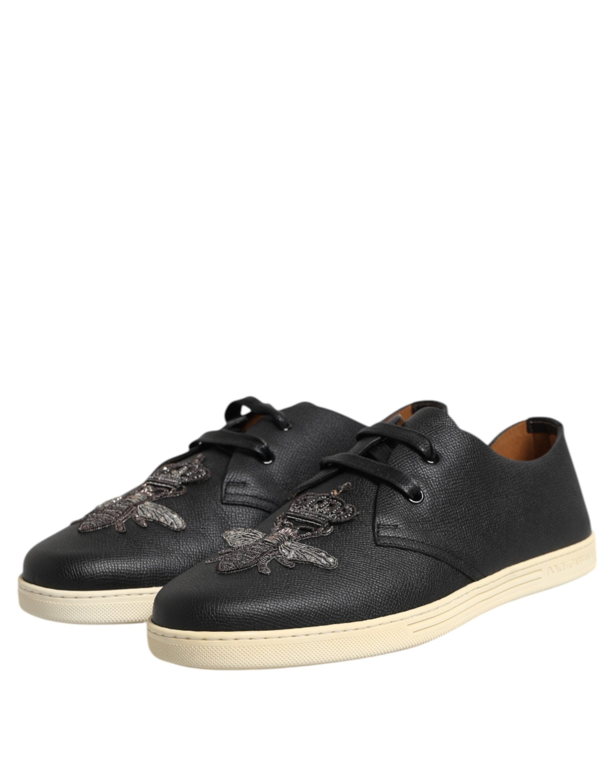 Dolce &amp; Gabbana – Niedrige Sneakers aus schwarzem Leder mit Bienenkrone