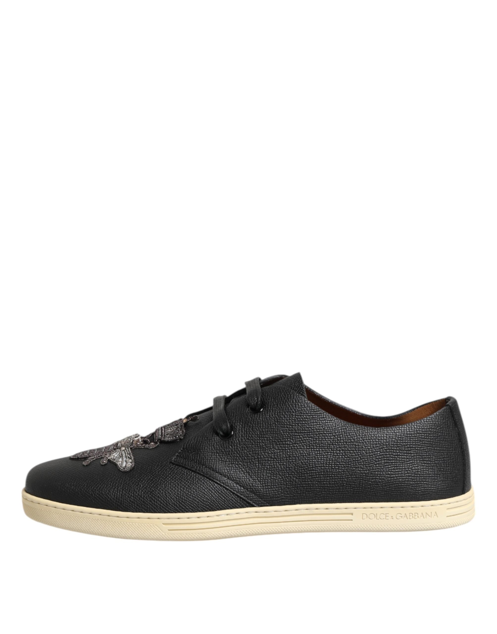 Dolce &amp; Gabbana – Niedrige Sneakers aus schwarzem Leder mit Bienenkrone