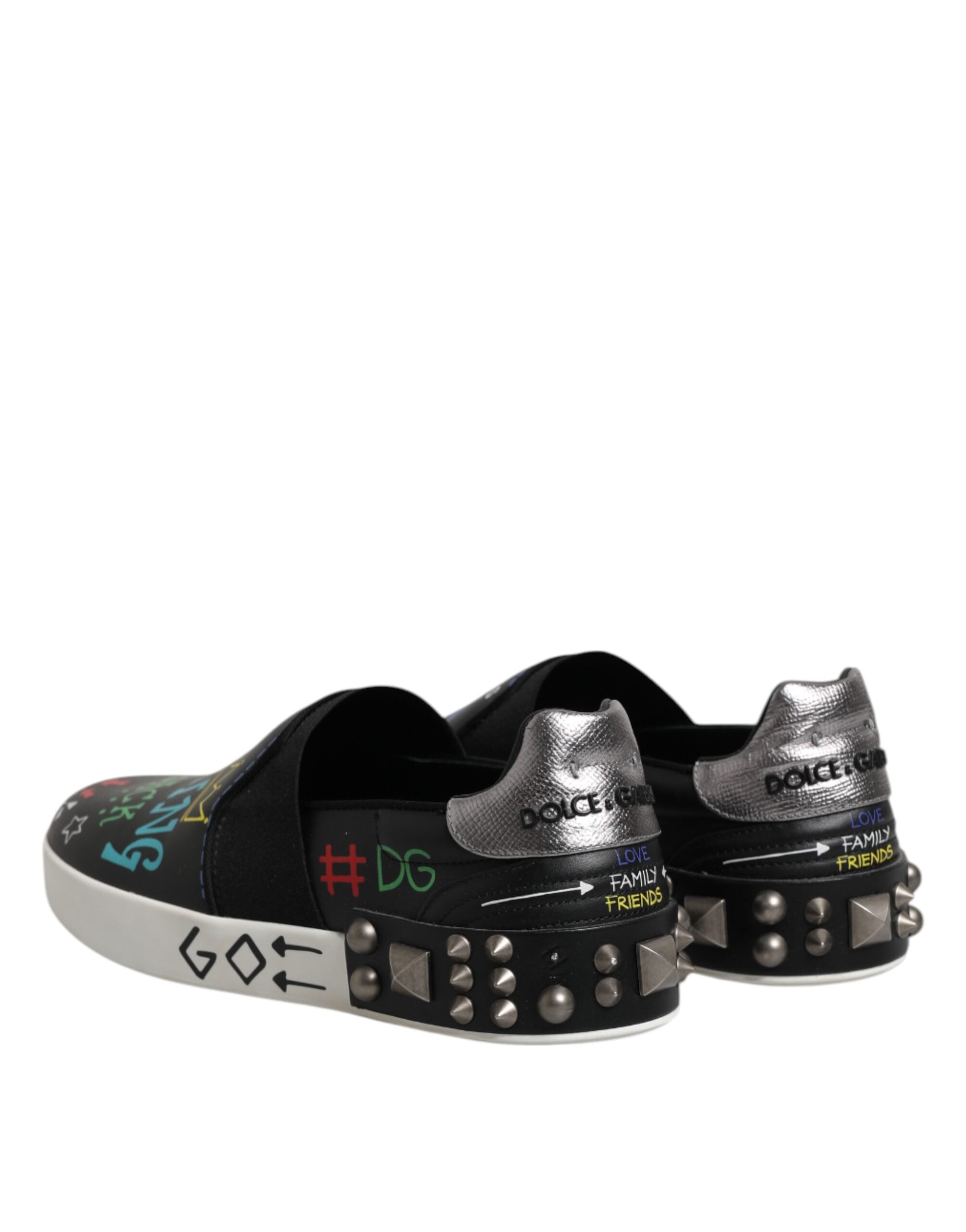 Dolce &amp; Gabbana – Schwarze Sneakers aus Leder mit Graffiti-Nieten