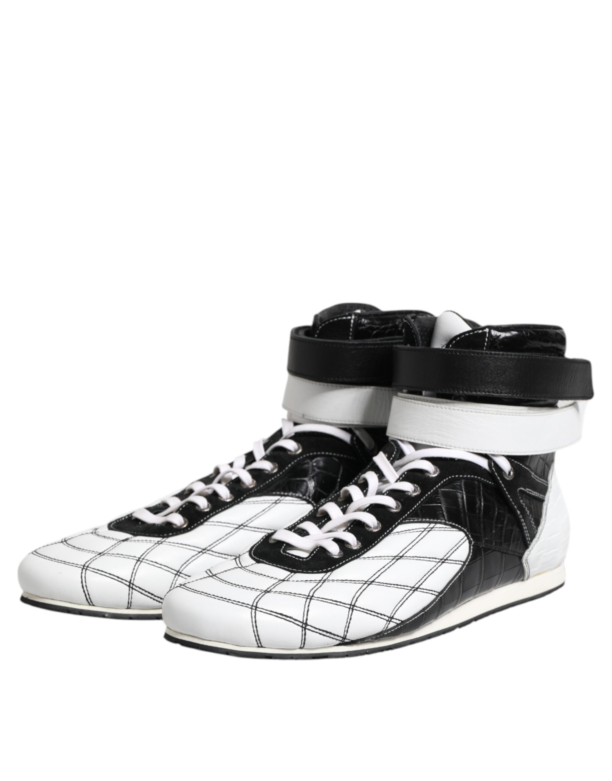 Dolce &amp; Gabbana Schwarze weiße Leder High Top Sneakers Schuhe