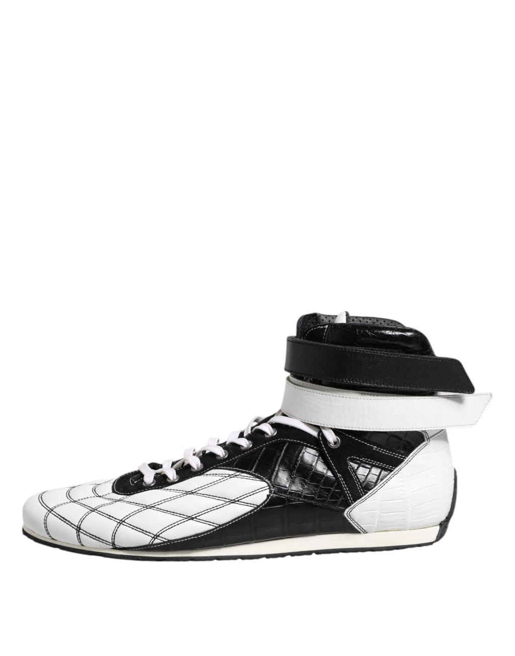 Dolce &amp; Gabbana Schwarze weiße Leder High Top Sneakers Schuhe