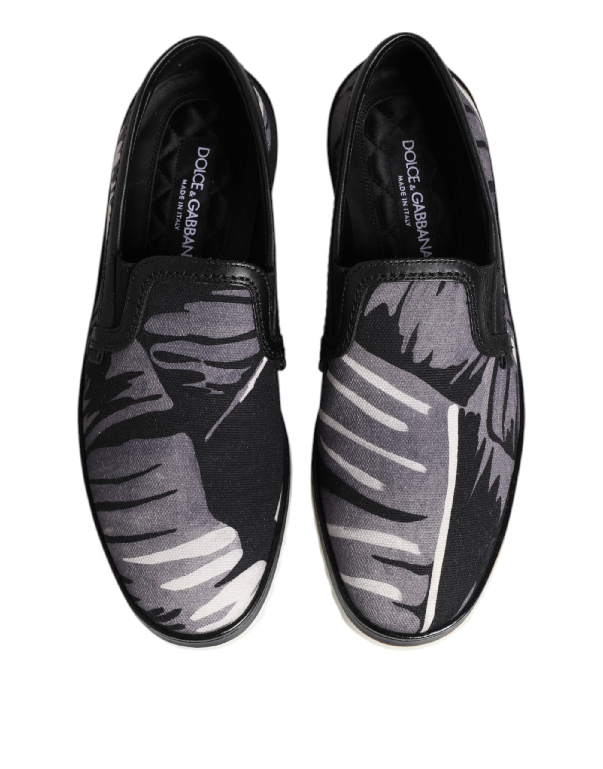 Dolce &amp; Gabbana – Schwarze Slip-On-Sneakers mit tropischem Muster für Herren