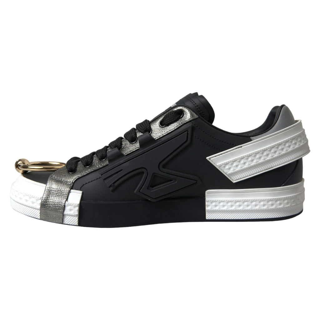 Dolce &amp; Gabbana Schwarze niedrige Sneakers aus Leder „Portofino“