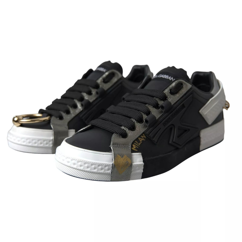 Dolce &amp; Gabbana Schwarze niedrige Sneakers aus Leder „Portofino“