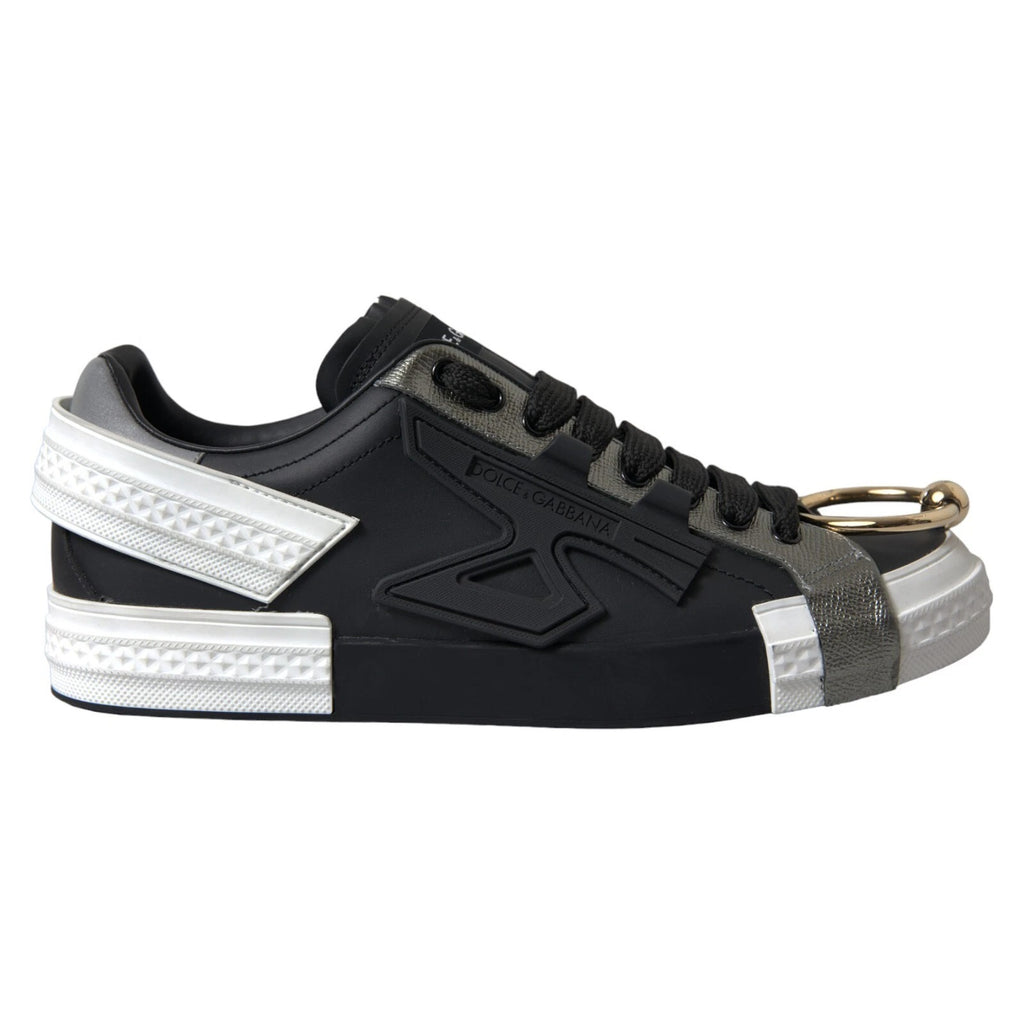 Dolce &amp; Gabbana Schwarze niedrige Sneakers aus Leder „Portofino“
